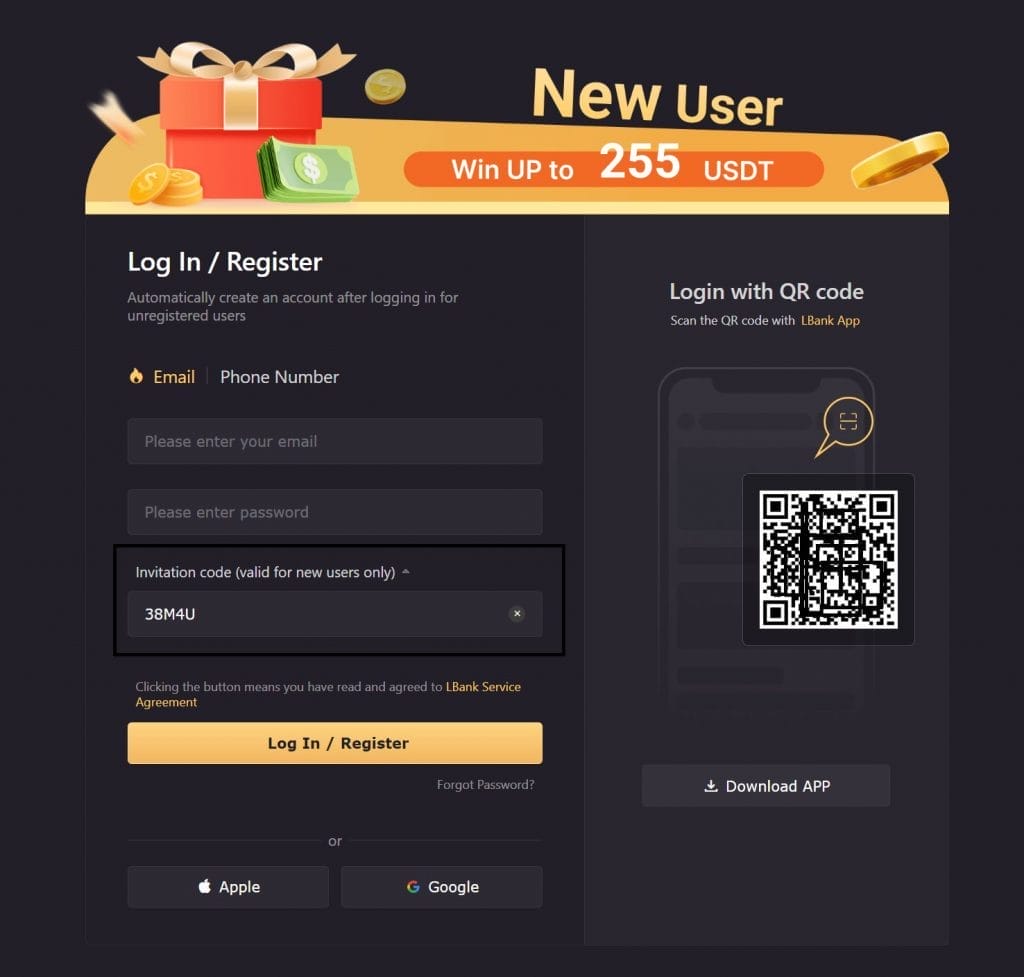 LBank uitnodigingscode toepassen